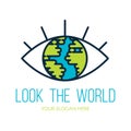 Planet Earth eye flat vector logo design Royalty Free Stock Photo