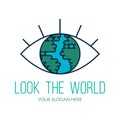 Planet Earth eye flat vector logo design Royalty Free Stock Photo