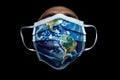 Planet Earth with face mask protect World medical concept Elements of this image furnished by NASA. Generative AI Royalty Free Stock Photo