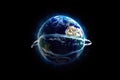 Planet Earth with face mask protect World medical concept Elements of this image furnished by NASA. Generative AI Royalty Free Stock Photo