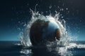 Planet Earth falling into splashing water on dark background Royalty Free Stock Photo