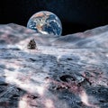 Planet Earth far away from the moon surface Royalty Free Stock Photo