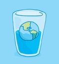 Planet earth flooding and sinking into glass of water Royalty Free Stock Photo