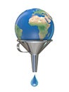 Planet earth in funnel with one water drop 3D