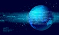 Planet Earth global data exchange binary code. Security payment personal information cyber attack blue glowing business