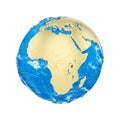 Planet earth globe isolated on white background. Gold metallic continents and blue ocean. Earth day celebration. Royalty Free Stock Photo