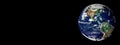 Planet earth globe from space isolated on black background banner or header with copy space. Royalty Free Stock Photo