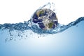Planet earth globe in wave of water in the ocean. Climate change global warming concept isolated white background. Elements of Royalty Free Stock Photo
