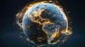 Planet earth with glowing network connections and data streams, digital technology visualization showing global communication and Royalty Free Stock Photo