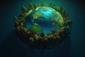 Planet earth on a green background Green continents made from the crown of a tree. Generative AI Royalty Free Stock Photo