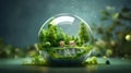 Planet earth on green background. Earth Day, environmental holiday, events to improve and green the planet. Close-up.