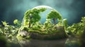 Planet earth on green background. Earth Day, environmental holiday, events to improve and green the planet. Close-up.