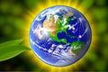 Planet Earth on green background. Friends of the earth. Earth Day concept. AI Royalty Free Stock Photo