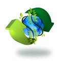 Planet earth with green recycling arrows and plant Royalty Free Stock Photo