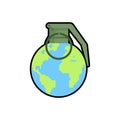 Planet earth grenade. Earth explosive. Vector illustration