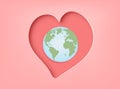 Planet Earth in heart shape. Love your planet. Climate change and ecological problems. Vector flat illustration Royalty Free Stock Photo