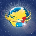 Planet Earth with hearts in orbit.Vector Royalty Free Stock Photo