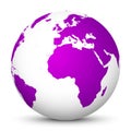 Planet Earth Icon - 3D Vector Globe Symbol with Violet Continents. Europe, Africa, Asia - Vector Illustration Royalty Free Stock Photo