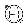 Planet Earth Icon. Designation of moving to specified point, following the route. Location with indication of end point.