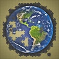 Planet Earth jigsaw puzzle done with NASA textures Royalty Free Stock Photo