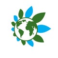 Planet earth with leaves around it simple vector logo or icon symbolizes environment protection