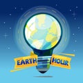 planet earth in light bulb. save energy. earth hour cocnept - vector