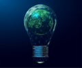 Planet Earth in a lightbulb. Saving energy ecology concept with Earth in glowing low poly bulb. Futuristic modern Royalty Free Stock Photo