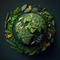 Planet earth made of green leaves and flowers, eco concept, generative AI Royalty Free Stock Photo