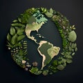 Planet earth made of green leaves and flowers, eco concept, generative AI Royalty Free Stock Photo