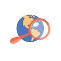 Planet earth and magnifying glass Minimalistic logo flat vector illustration Royalty Free Stock Photo