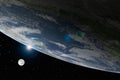 Planet Earth and moon from above with lens flare Royalty Free Stock Photo