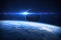 Planet Earth, Moon and Solar Eclipse Royalty Free Stock Photo