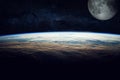 Planet Earth and moon on space background. Elements of this image furnished by NASA Royalty Free Stock Photo