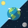 Planet earth with moon and sun for day and night time. Vector. Royalty Free Stock Photo