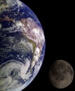 Planet Earth and The Moon, view from the space. Elements of this image were furnished by NASA Royalty Free Stock Photo