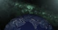 Planet earth in night scene with night city lights from space. Animated night earth with light bulb. 3d space with colorful milky Royalty Free Stock Photo