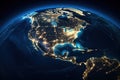 Planet Earth at night from space showing North America connected to the rest of the world Royalty Free Stock Photo