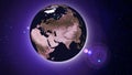 Planet Earth in night time with city lights in space with stars. Africa and Europe side. 3d rendering illustration. Royalty Free Stock Photo