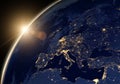 Planet Earth at night, view of city lights showing human activity in Europe and Middle East from space Royalty Free Stock Photo