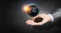 Planet Earth in our hands . Mixed media . Mixed media Royalty Free Stock Photo