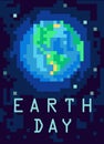 Planet Earth from outer space. Pixel-art illustration. Royalty Free Stock Photo