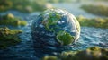 earth in water, a depiction of climate change and rising sea levels, showcasing north and south america in a realistic, artistic s Royalty Free Stock Photo