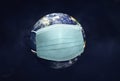 Planet Earth with protective face mask protect world from coronavirus globe with mask and coronavirus covid-19 corona virus 3d ill Royalty Free Stock Photo