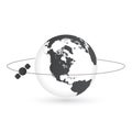 Planet earth and round satellite orbit vector illustration. Space satellite flying around the earth graphic design.