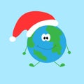 Planet Earth in a santa hat celebrates christmas