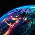 Planet earth seen from above with illuminated cities Generated by AI . Royalty Free Stock Photo