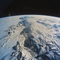 Planet Earth seen from the cosmic perspective, covered in icy glaciers and snow