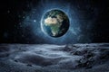 Planet earth seen fron the moon surface Royalty Free Stock Photo