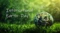 Our beautiful planet Earth rests on a lush green field on Earth Day.