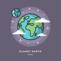 Planet Earth seen from space, line flat design banner Royalty Free Stock Photo